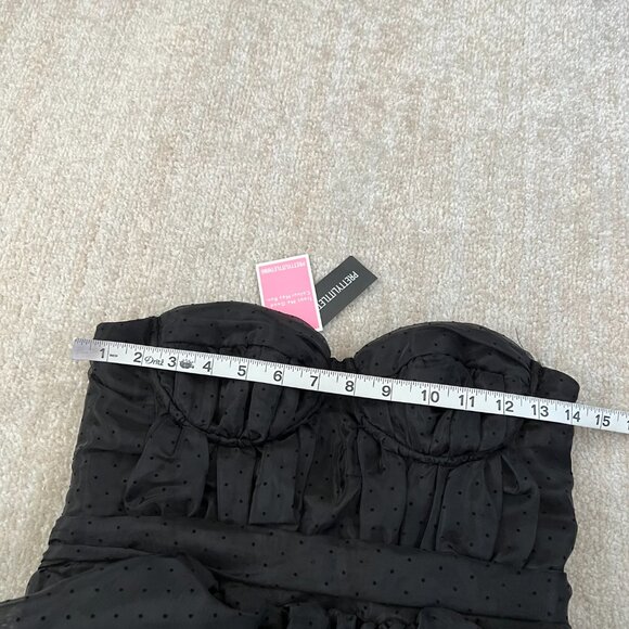 NWT PrettyLittleThing Black Strapless Corset Puffball Mini Dress 4 Formal Prom - Picture 7 of 9